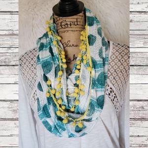 Turquoise & Yellow PomPom Infinity Scarf!